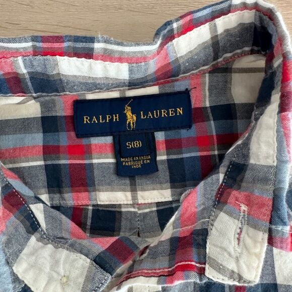 Polo Ralph Lauren Plaid Shirt Boys White Red Blue Button Up Short Sleeve, Size 8 - Picture 3 of 4
